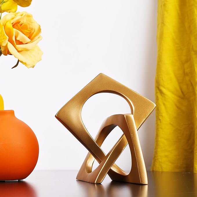 XMGZQ Gold Knot Statue for Coffee Table Centerpiece Decor,Modern Abstract Art Geometric Sculpture and Figurines, Home Decor Accent,Cube Knick Knacks for Shelves,Bookshelf,Entryway,Floating