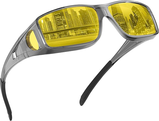 Night Driving Glasses for Men Women Anti Glare Polarized Fit Over Night Vision glasses