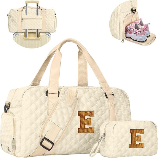 Elilier Overnight Bags for Women, Initial Travel Duffel Bag, Sports Gym Bag, Carry On Bag, Monogram Gifts for Girl Friends Female Mom Teacher