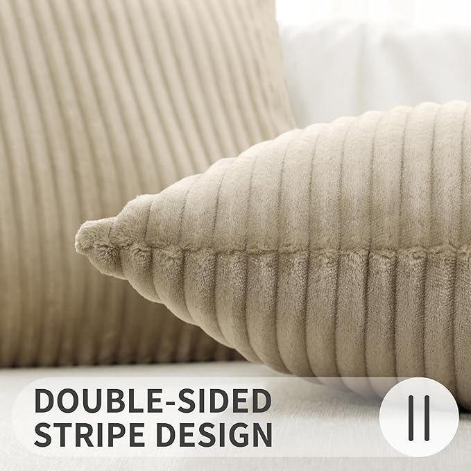 Simmore Decorative Spring Euro Sham Throw Pillow Covers 24x24 Set of 2, Soft Natural Plush Flannel Double-Sided Fluffy Couch Pillow Covers for Sofa Living Room, Khaki