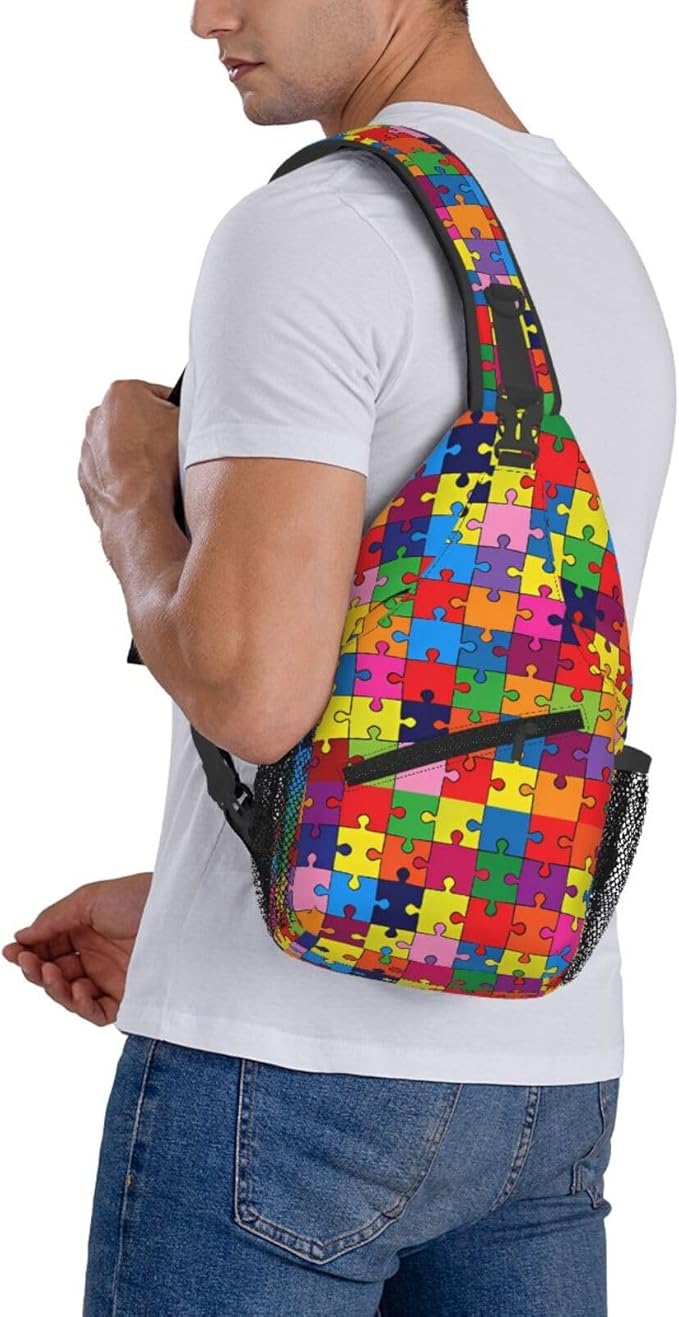 QFXUYNG Autism Awareness Adult Sling Bag Unisex Chest Bags Crossbody Backpack Casual Daypacks Shoulder Bag for Women Men Cycling Hiking Travel