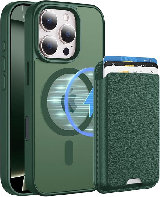Ntwinro Magnetic for iPhone 16 Pro Max Case (Compatible with MagSafe) with Detachable Wallet & Card Holder for 3 Cards [RFID Blocking] Military Grade Protective Slim Phone Cover, Green