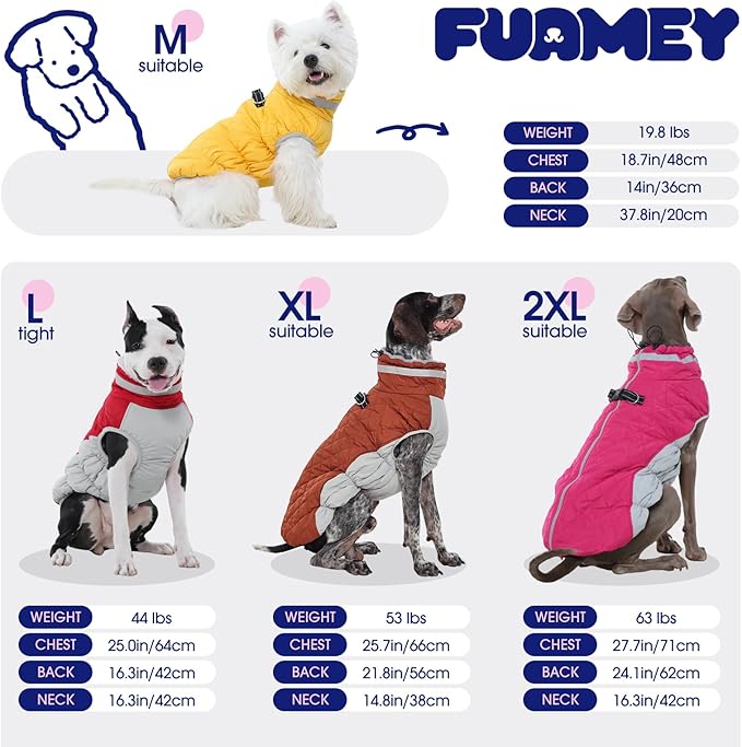 FUAMEY Dog Coat for Large Dogs,Waterproof Dog Winter Jacket with Harness Built in Puppy Cold Weather Coats Reflective Pet Vest with Zipper Warm Fleece Dogs Snowsuit Windproof Brown XXL