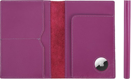 STAR VISTA Albatross Leather Travel Passport Holder, Minimalist Design, Calfskin Leather Case for Women and Men - Slim Passport Wallet, Bifold, RFID Blocking, with AirTag Holder, Violet