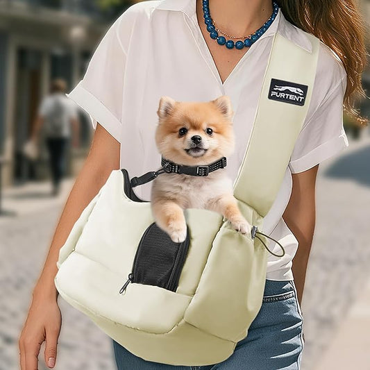 Dog Carrier Sling for Small Dogs & Cats Hand-Free Puppy Sling Purses with Storage Bag and Adjustable Shoulder Strap, Pet Sling Carrier Up to 8.8 Lbs (Yellow)