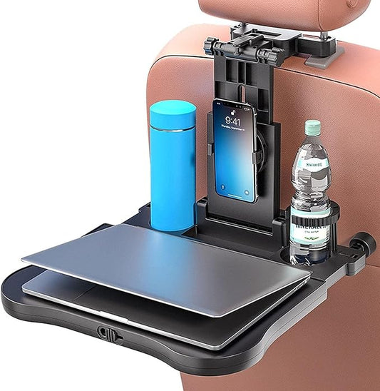 Oshotto Car Back Seat Tray Table – Foldable Auto Backseat Desk for Laptop, Food with Cup Holder, 360 Degree Rotating Adjustable Travel Tray with Phone/Tablet Holder, Universal Fit