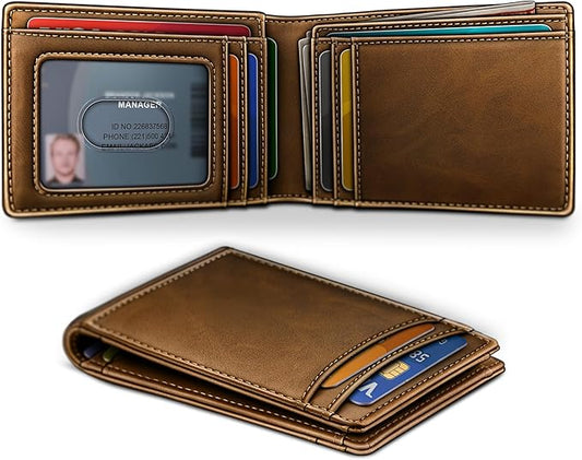 BULLIANT Men Wallet,Slim Leather Wallet Money Clip Magnetic Closure Simplifed Bill Folder 10Cards RFID Blocking 4.3"×3"