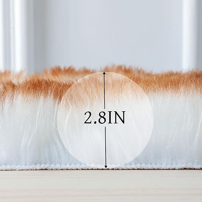 Faux Fur Rug Sheepskin Shag Fluffy Fuzzy 6x9 ft Rugs for Bedroom Bedside Bed Floor Living Room Plush Rectangle High-Density Cushion Carpet Super Sofa Cover White and Yellow
