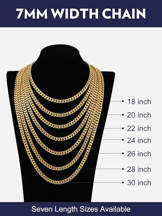 Bandmax Mens Stainless Steel Chain Necklaces 5/7/9/12MM Chunky Miami Cuban Link Chain Necklace Bracelet Silver/Gold Plated/Black Chains for Men 18"-30"