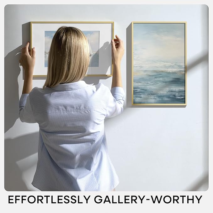 Homeforia 16x16 Picture Frame Gold, High End Metal 16 x 16 Square Poster Frame with Mat 12 x 12 Photo, 16x16 Frame Matted to 12x12 Print, 16by16 Gold Hanging Frames, Tempered Glass, Wall Kit, Set of 2