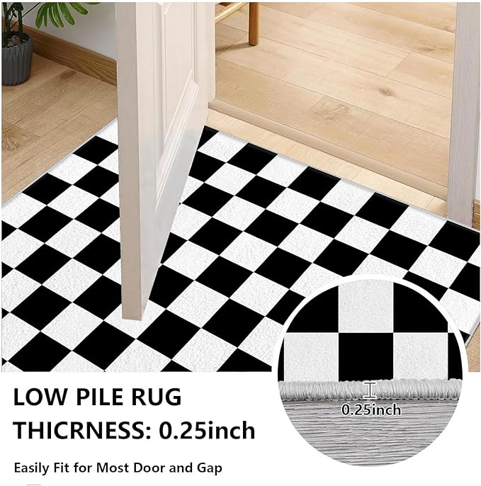 Black and White Checkered Rug for Living Room, 8x10 Area Rugs, Checkered Area Rug, Geometric Plaid Large Rugs, Geometrical Washable Non Slip Retro Carpet Home Floor Decor