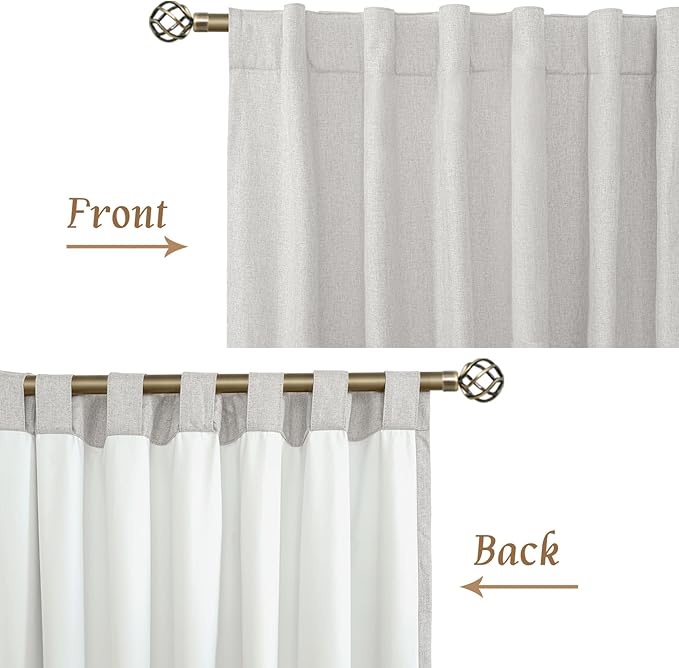 LAMIT 100% Blackout Linen Curtains 84 Inches Long, Linen Textured Living Room Farmhouse Curtains Full Room Darkening Back Tab and Rod Pocket Panels with White Liner, 2 Panels, Light Grey, 60 x 84 Inch