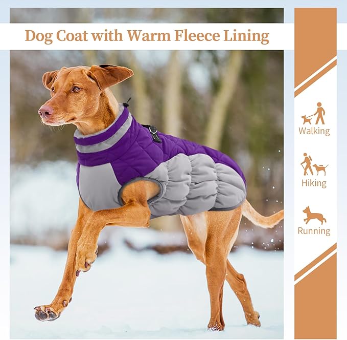 OUOBOB Small Dog Coat,Dog Jackets for Small Dogs,Warm Winter Jacket, Puppy Coat with Harness Built in,Waterproof Dogs Jacket,Puppy Cold Weather Coats,Pet Winter Clothes Snowsuit Shih Tzu Bichon,Purple