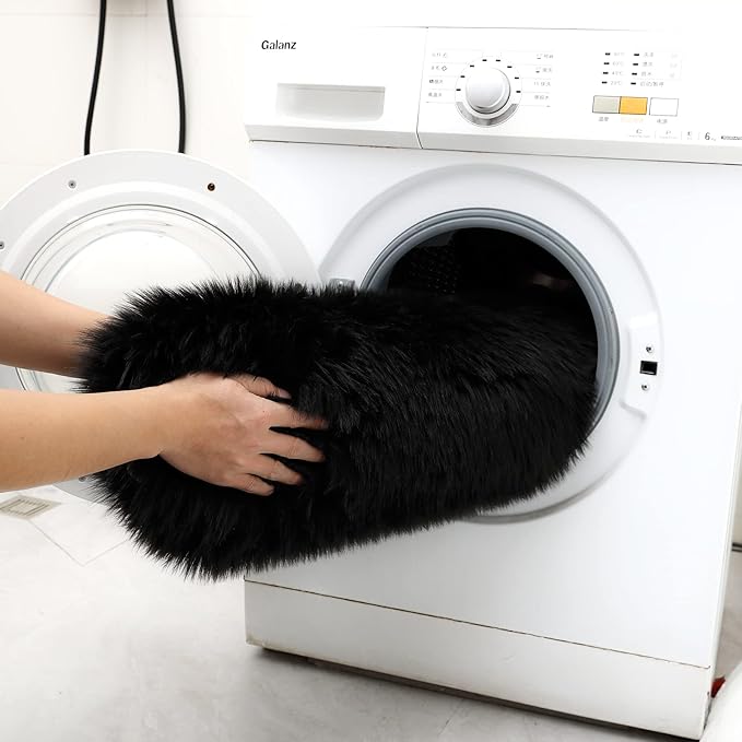 Fluffy Faux Fur Rug Black Sheepskin Area Rug,4x6 Ft Ultra Soft Shaggy Plush Rug for Bedroom Bedside Living Room Nursery Kids Room