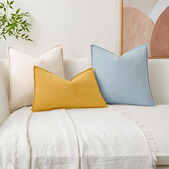 Kevin Textile Waterproof Decorative Pillow Covers Yellow 24x24 Inch Pack of 2 Soft Boucle Textured Euro Pillowcases Elegant Accent Pillows for Couch Sofa Chair Bed Home Decor Indoor Outdoor