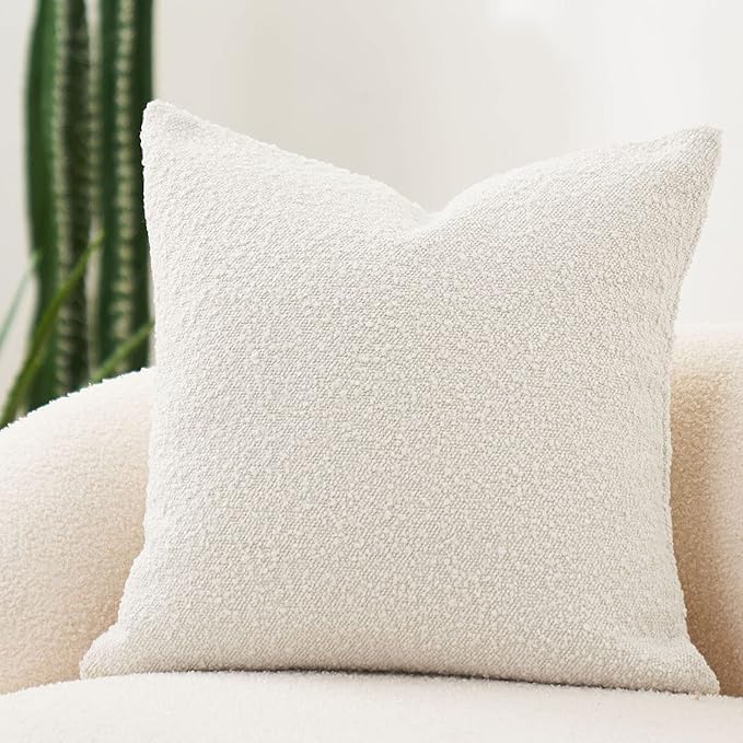 DOMVITUS Boucle Pillow Covers 24x24 Luxury Throw Pillow Covers Decorative Bed Sofa Pillows for Living Room Accent Couch Pillows Soft Cushion Case, 1PC, Ivory