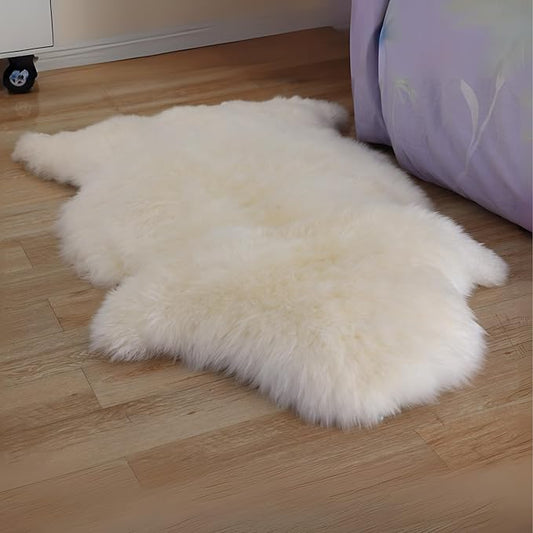 Woolous Sheepskin Rug, New Zealand Large Genuine Natural Lambskin Fur Fluffy Area Real Sheep Skin Throw Rug for Bedroom and Living Room, (Single Pelt 2x3ft,Ivory)