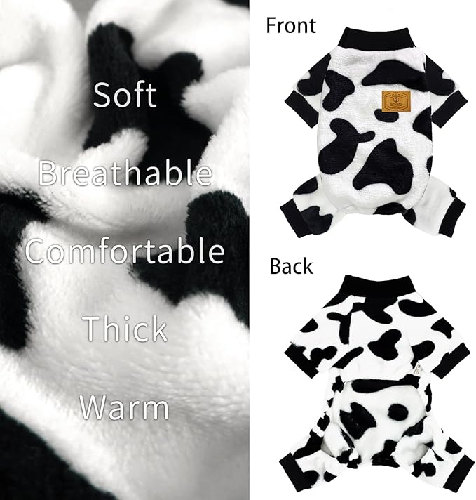 XPUDAC Cow Dog Sweater, Doggie Winter Clothes for Small Medium Dogs Girl Boy Fleece Dog Pajamas for Winter Christmas, Small