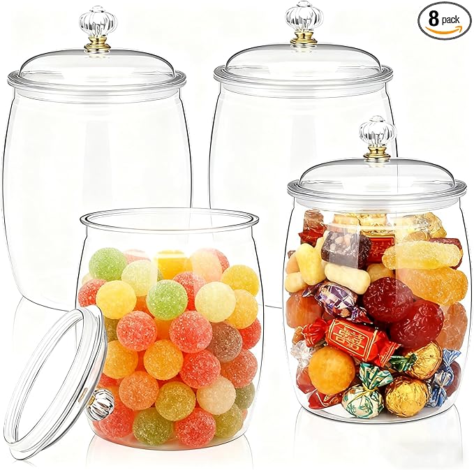 Wtyouesm 4 Pack Airtight Plastic Candy Jars with Locks, Clear 64 oz Cookie & Snack Storage Containers - Leakproof, Kitchen Pantry Organization for Home, Wedding, Bathroom Decor