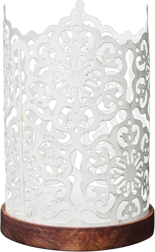 Hosley 7.5" White Metal Candle Holder – Diamond Cut Design Lantern for Home Decor, Weddings, Parties, Events, Gifts & Indoor Outdoor Lighting