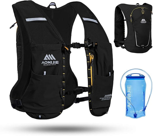 AONIJIE Running Hydration Vest for Men & Women, 8L Hydration Backpack, Multiple Pocket Designs for Water Bottles/Bladders, Lightweight Breathable for Hiking, Climbing, Marathon & Cycling - Green