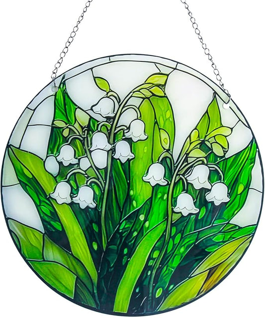 Stained Acrylic Window Hanging-Lily of The Valley Flower Plant Suncatcher for Window Doors Home Decoration,Christmas,Thanksgiving Day,Mother's Day Birthday Gift for Women,Men,and Mom(7.8In)