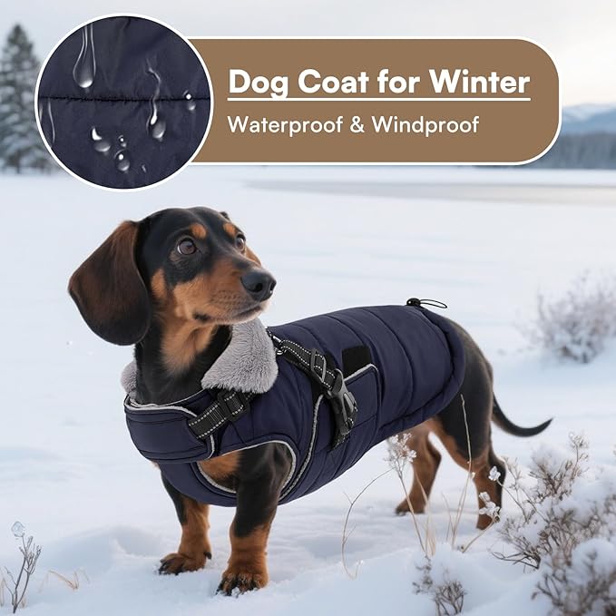 Queenmore Winter Dog Jackets for Large Dogs XXL, Waterproof Winter Coat for Extra Large Pitbull Danes, Warm Puffer Snow Jacket for Cold Weather - Fleece Lining Hook & Loop Closure Reflective, Navy