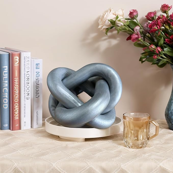 Wood Knot Chain Link Decor - 3 Link Boho Wooden Hand Carved Decorative Wooden Links Knots for Coffee Table Entryway Modern Farmhouse Shelf Decoration (Sliver)
