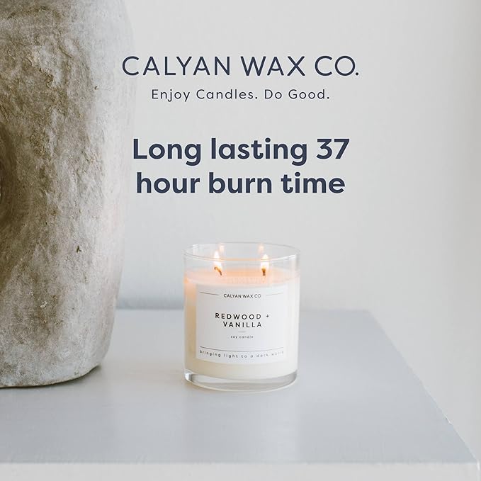 Calyan Wax Co. Cedar & Tobacco 2 Wick Scented Candle - 37 Hour Burn - Luxury Non Toxic Soy Wax Candles - Long Lasting Large Glass Jar Candle for Home - 8.8oz