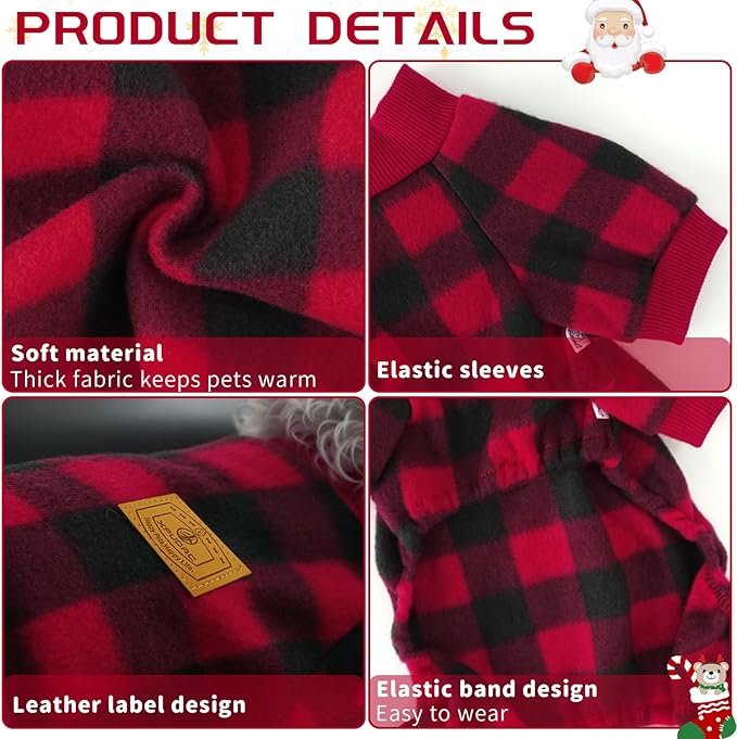 XPUDAC Dog Christmas Pajamas Plaid Doggie Clothes for Small Medium Dogs Girl Boy Fleece Dog Sweater for Winter Christmas(X-Large)