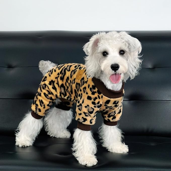 XPUDAC Dog Sweater Leopard Fleece Dog Pajamas for Small Medium Dogs Girl Boy Pet Winter Clothes for Winter Christmas(Small)