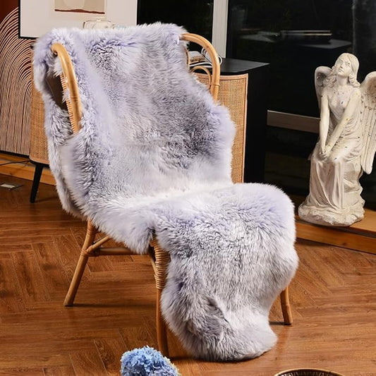 LLB Genuine Sheepskin Area Rug Wool Rug Fur Carpet Fluffy Shaggy Fur Rug for Living Room Kids Bedroom Real Sheepskin Throw Lambskin Rugs Sofa Mat Chair Seat Covers (Taro Purple, 2 x 6 ft Sheepskin)