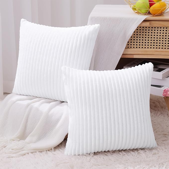 Simmore Decorative Spring Euro Sham Throw Pillow Covers 24x24 Set of 2, Soft Natural Plush Flannel Double-Sided Fluffy Couch Pillow Covers for Sofa Living Room, White