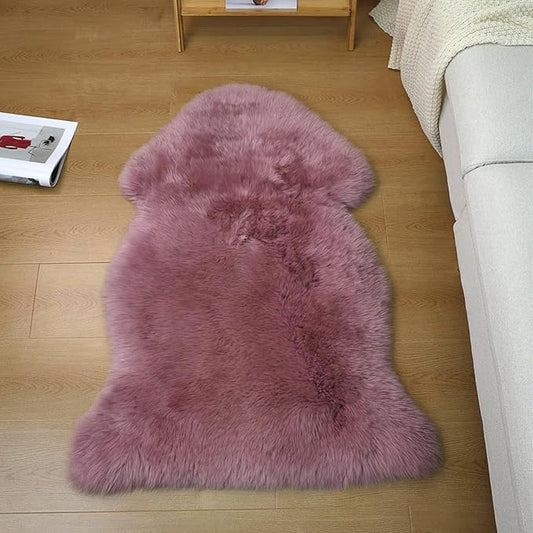 Genuine Sheepskin Rug New Zealand Fluffy Lambskin Rug, Natural Luxury Sheepskin Throw for Bedroom Living Room Children's Room - Premium Area Rug Chair Cover (2×3 Feet, Misty Pink)