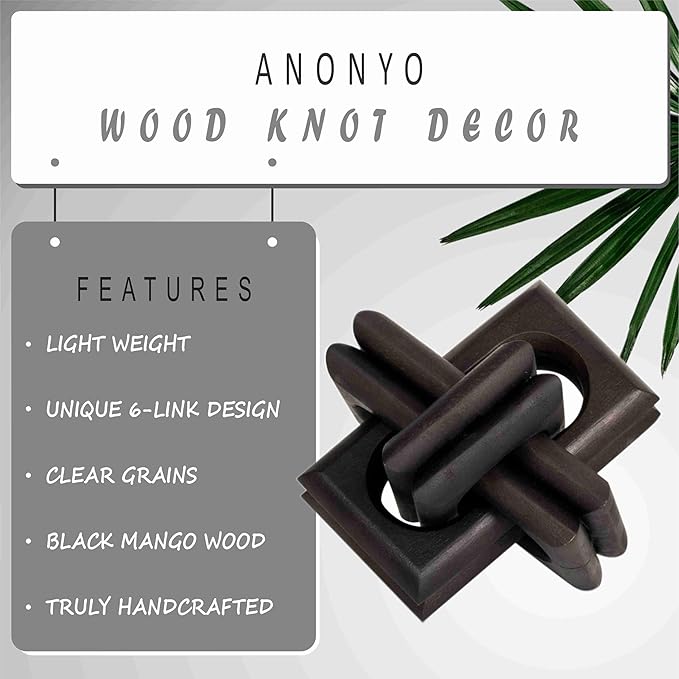 Boho Wooden Chain Links Decorative Object for Coffee Table & Shelf | Handmade Mango Wood Knot Sculpture | Rustic Modern Arch Décor for Living Room, Entryway, Console,Office Home Accent (Black)