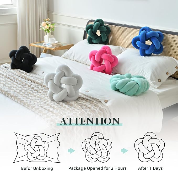 Knot Plush Throw Pillow Handmade Knotted Star Pillow Soft Sofa Lumbar Cushion Stuffed Star Cushion Home Office Children Room Decor, Black