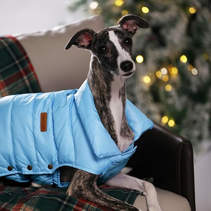SPACE LION Dog Puffer Jacket, Down Winter Coat, Durable Outdoor Coat for Cold and Windy Conditions, Lightweight & Adjustable Fit Coats for Medium & Large Dogs,(Blue, Size16/XL)