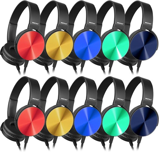 Classroom Headphones Bulk 10 Pack for Kids School,Wholesale Heavy Duty Wire Headsets,Class Set Earphones for Students,Children Toddler Teen Boys Girls and Adult(HTC004,Colorful)