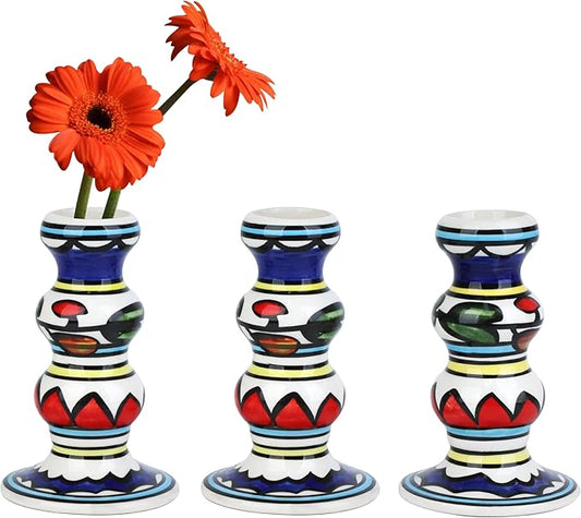 Vixdonos Painted Ceramic Vase Colorful Bud Vase Set of 3 Small Flower Vase Rustic Mini Vases in Bulk for Home Decor, Wedding and Dinner Party(Colorful)