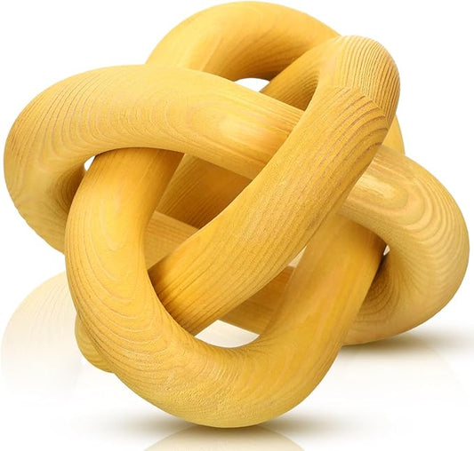 3 Link Wood Knot Decor Rustic Home Décor Accents Hand Carved Coffee Table Decoration, Boho Chain Link Decoration, Modern Shelf, Rustic Objects for Home Living Room Bedroom(Yellow)