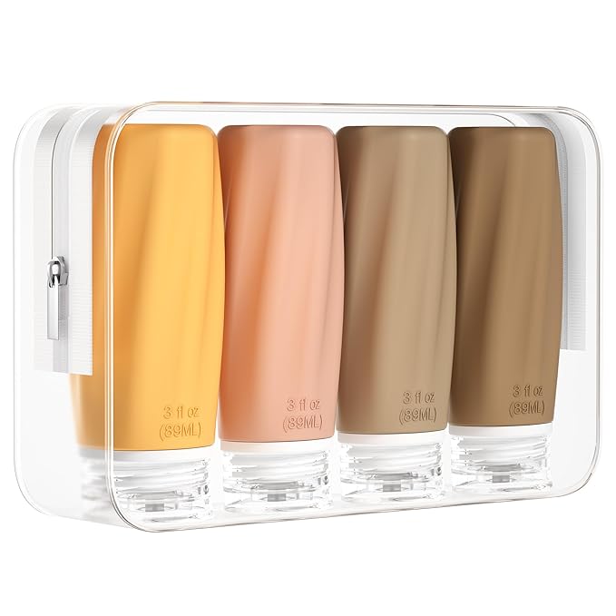 Morfone Travel Bottles Set for Toiletries, Tsa Approved Travel Size Containers Leak Proof Refillable Liquid Silicone Squeezable Travel Accessories for Shampoo Conditioner Lotion (Orange)