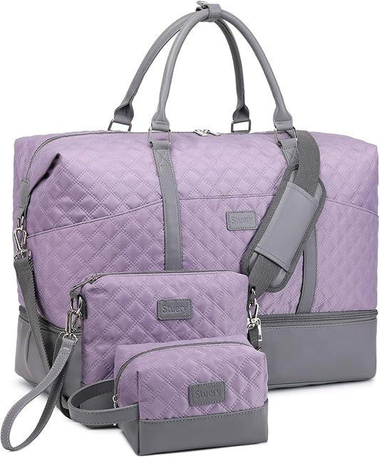 Weekender Bag, Large Travel Duffel Bag for Women, Carry on Overnight Bag with Shoe Compartment and Toiletry Bags
