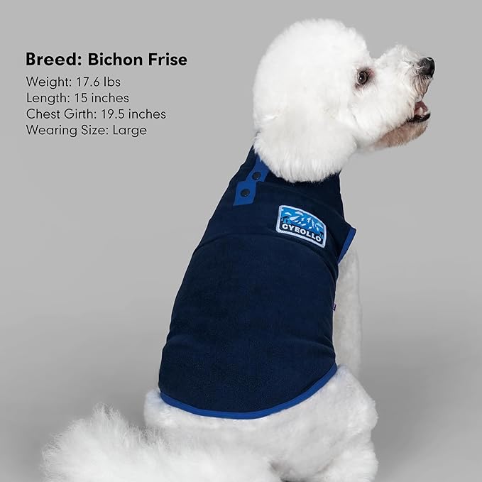 cyeollo Fleece Dog Sweater, Pullover Dog Fleece Jacket Turtleneck Sweatshirt Stretchy Vest Warm Lightweight Winter Clothes for Small Dogs, Navy Blue L