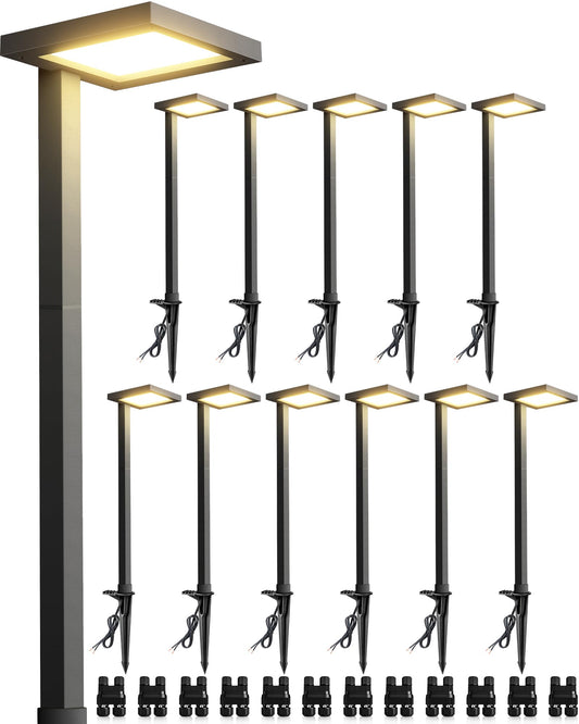 SUNVIE LED Landscape Path Lights, 5W Anti-Glare, 3000K Soft White, Cast-Aluminum, 12 Pack, Wired 12-24V Outdoor Lighting