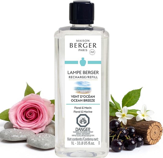 Maison Berger Ocean Breeze Fragrance Refill – 1 Liter Catalytic Oil, Marine Fresh Scent, 160h Flameless Diffusion, Air Purifier for Lampe Berger Diffuser (33.8 Fluid Ounces)