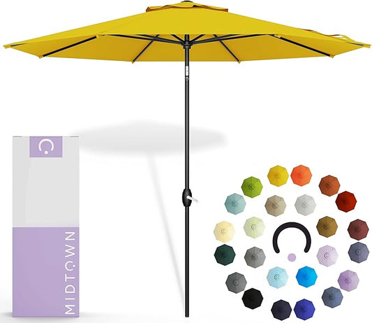 Midtown Umbrellas 10-Year-No-Fade - 10 Ft - UV Proof Yellow Polyester Fabric - Umbrella Outdoor Patio, Aluminum Frame Large Patio Umbrella for Garden, Pool & Deck - Black Pole