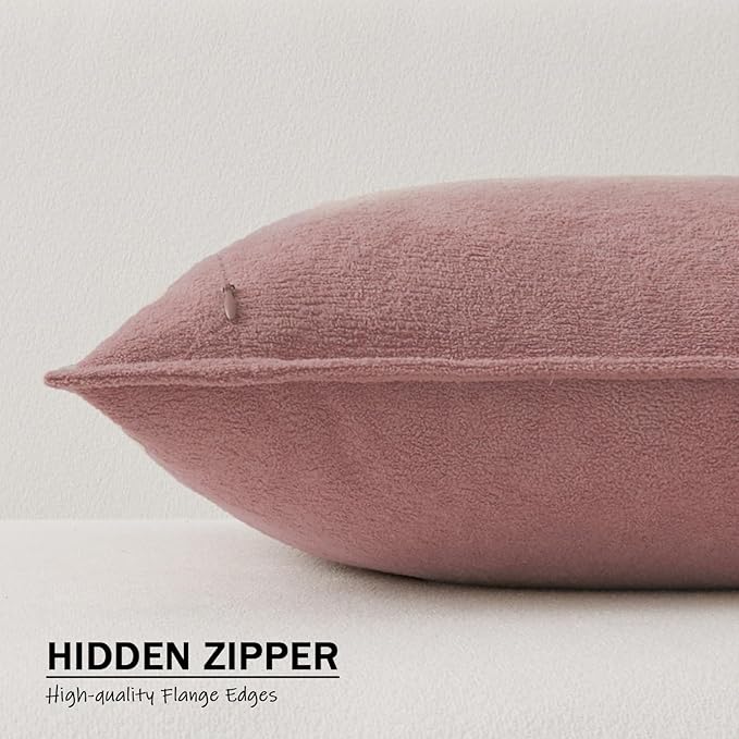 Kevin Textile Valentines Day Decorative Pillow Covers Plush Pink 12x20 Inch Pack of 2 Soft Boucle Textured Waterproof Lumbars Cushions Elegant Accent Pillows for Couch Sofa Chair Bed Home