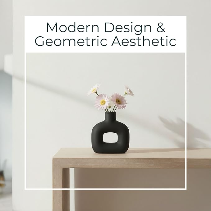 Sagebrook Home Modern Stoneware Vase - Matte Dolomite Decorative Accent for Home, Office & Living Room - Contemporary Minimalist Design - 8" Black