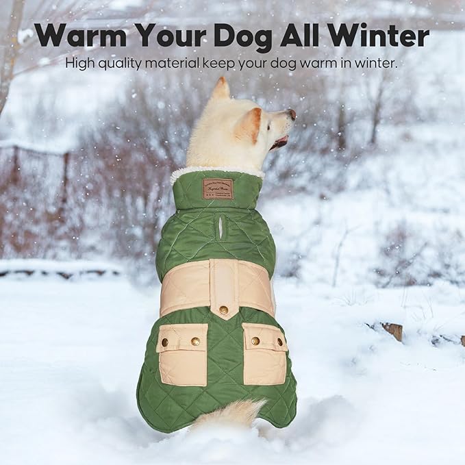 KYEESE Dog Coat Windproof Pet Sweater with Waterproof Pets Clothes for Cold Weather Thick Dog Coats for Medium Dogs Warm Pet Winter Puffer Coat with Leash Hole Soft Dogs Jacket with Pocket