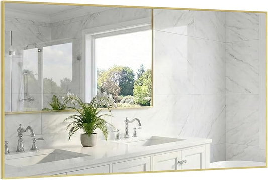 60"x30" Gold Bathroom Mirror for Wall, Metal Framed Large Vanity Mirror Over Double Sink, Full Length Body Mirror, Modern Decor, Flush Mount